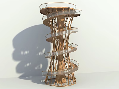 Spiral Road Structure With Wooden Frame And Glass Railings For Elevated Walkway 3d model