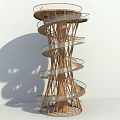 Spiral Road Structure With Wooden Frame And Glass Railings For Elevated Walkway