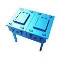 Blue Industrial Mechanical Device With Square Components And Multiple Holes On Stand 3d model