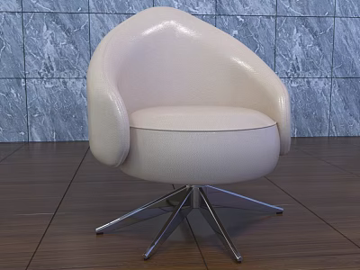 Modern Beige Leather Single Sofa With Curved Armrests And Metal Base 3d model