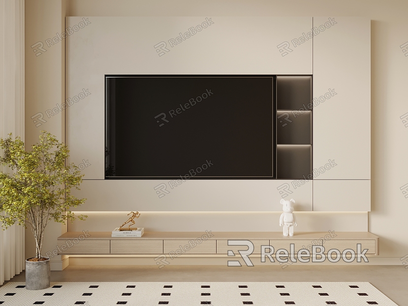 Cream wind TV background wall TV cabinet model