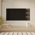 Modern Light Colored TV Cabinet With Open Shelves Drawers And LED Lighting
