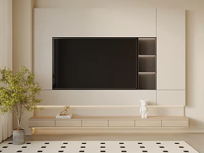 Cream wind TV background wall TV cabinet 3d model