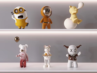 Colorful Decorative Ornament Figurine Set With Various Cartoon Character Designs For Shelf 3d model