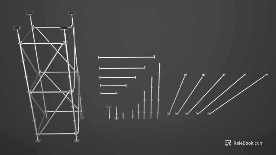 Construction Site Scaffolding System With Metal Poles Bars And Structural Components 3d model