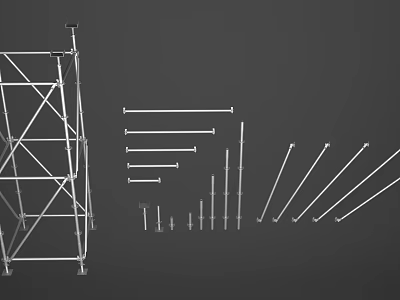 Construction Site Scaffolding System With Metal Poles Bars And Structural Components 3d model