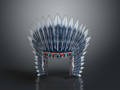 Ornate Traditional Blue And White Feather Headdress With Colorful Bead Accents 3d model