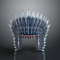 Ornate Traditional Blue And White Feather Headdress With Colorful Bead Accents