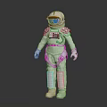 Man in White Astronaut Suit Standing with Detailed Helmet and Full Body Gear