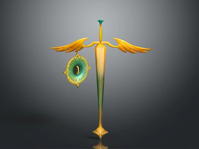 Ornate Decorative Weapon Sword With Golden Wings Green Gemstone And Intricate Handle Design 3d model