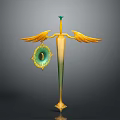 Ornate Decorative Weapon Sword With Golden Wings Green Gemstone And Intricate Handle Design