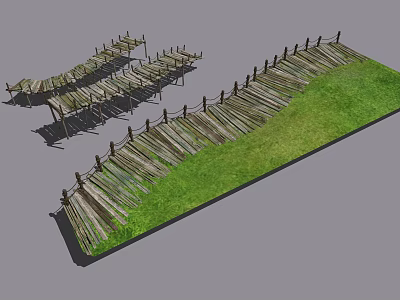 Wooden Plank Walkway With Railings And Green Grass Outdoor Path 3d model