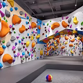 Indoor Rock Climbing Wall With Colorful Holds For Active Fitness Activities And People