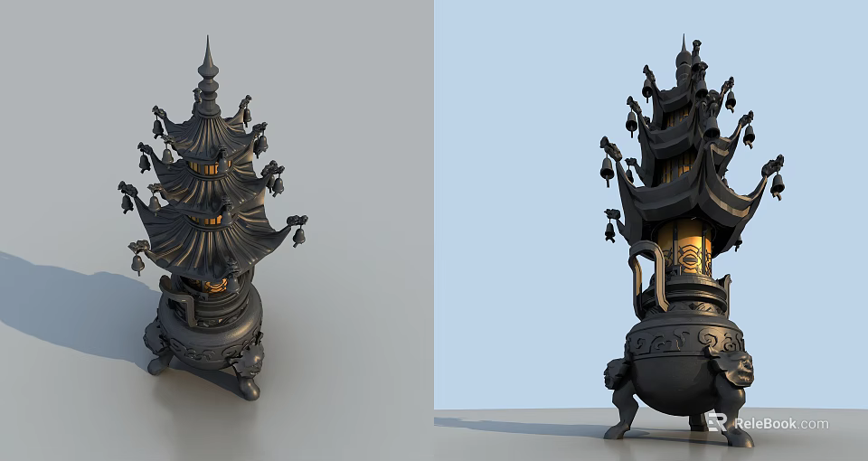 Chinese Style Decorative Ornament Combination With Tower Structure And Intricate Carved Patterns 3d model