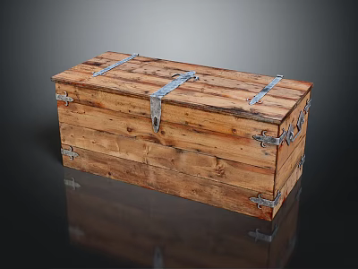 Vintage Distressed Wooden Storage Box With Rustic Metal Clasps And Hinges 3d model