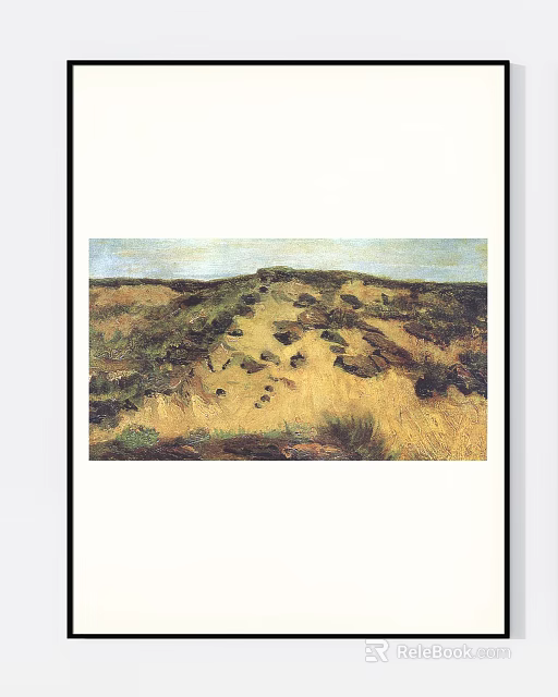 Landscape Painting With Rolling Sand Dunes Green Vegetation And Distant Blue Sky 3d model 