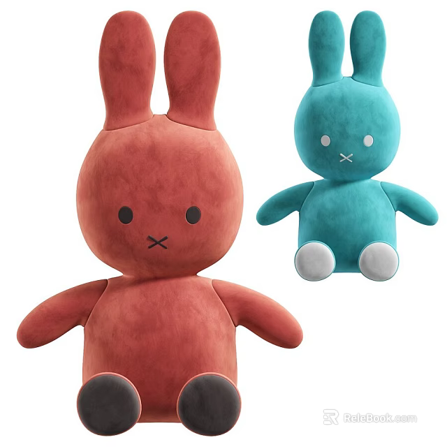 Cute Red And Blue Plush Bunny Stuffed Dolls For Kids Soft Toys 3d model 