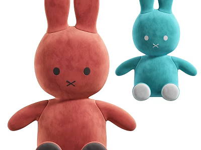 Cute Red And Blue Plush Bunny Stuffed Dolls For Kids Soft Toys 3d model