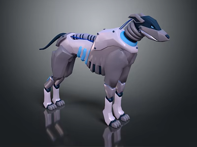 Mechanical Cyberpunk Dog With Robotic Design And Blue Accents Sleek Metallic Body 3d model