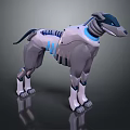 Mechanical Cyberpunk Dog With Robotic Design And Blue Accents Sleek Metallic Body