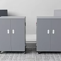 Gray Storage Cabinets with Wheels Double Doors and White Handles in Modern Room