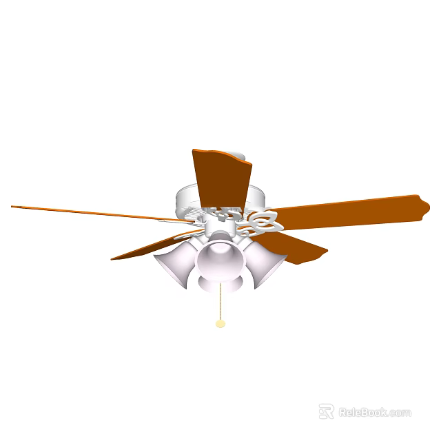 Stylish Ceiling Fan With Brown Wooden Blades White Motor And Built In Lights 3d model 