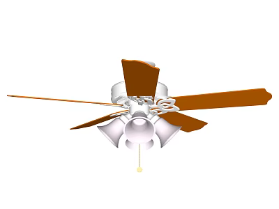 Stylish Ceiling Fan With Brown Wooden Blades White Motor And Built In Lights 3d model