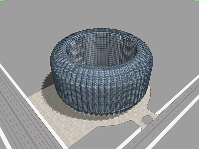 Modern Circular Building Architecture With Grid Facade And Street Side Location 3d model
