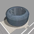 Modern Circular Building Architecture With Grid Facade And Street Side Location 3d model