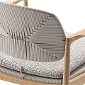 Minimalist Leisure Chair With Wooden Armrests And Striped Fabric Seat Cushion