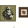 Abstract Painting Framed Artwork With Green Plant On White Wall Decor