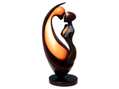 Abstract Human Figures Embracing Sculpture With Brown Orange Curved Design And Black Base 3d model