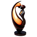 Abstract Human Figures Embracing Sculpture With Brown Orange Curved Design And Black Base
