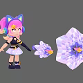 Cartoon Woman With Pink Blue Hair Star Headphones And Crystal Star Decorations