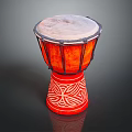 Traditional Red Musical Drum with Intricate Painted Patterns and Artistic Design Elements