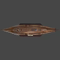 Copper Ship Shaped Sculpture Displayed On Wooden Base With Detailed Design