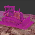 Yellow CAT Bulldozer With Tracks And Blade On Red Soil Ground