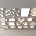 Modern Lighting Combination With Round Square Cloud Shaped Ceiling And Pendant Lights Design 3d model