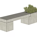 Modern Concrete Bench With Green Plants Against Light Colored Wall 3d model