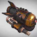 Steampunk Airplane With Yellow Black Body Red Light Tooth Structure Pipes And Shark Fin Tail
