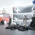 Space Themed Exhibition Hall Interior With Astronaut Models And Floating Planets