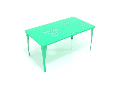 Light Green Modern Coffee Table Featuring Perforated Design And Sturdy Metal Legs 3d model