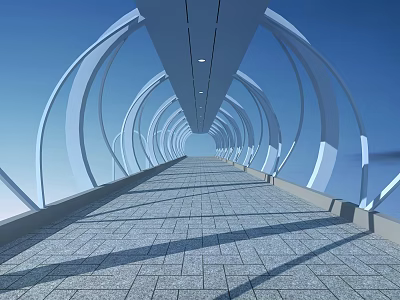 Modern Arch Bridge Design With Blue Sky And Stone Tile Walkway 3d model