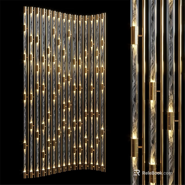 Modern Golden Wall Decor With Lighted Vertical Stripes And Shiny Design 3d model 