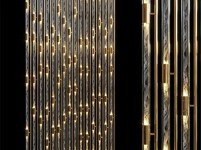 Modern Golden Wall Decor With Lighted Vertical Stripes And Shiny Design 3d model