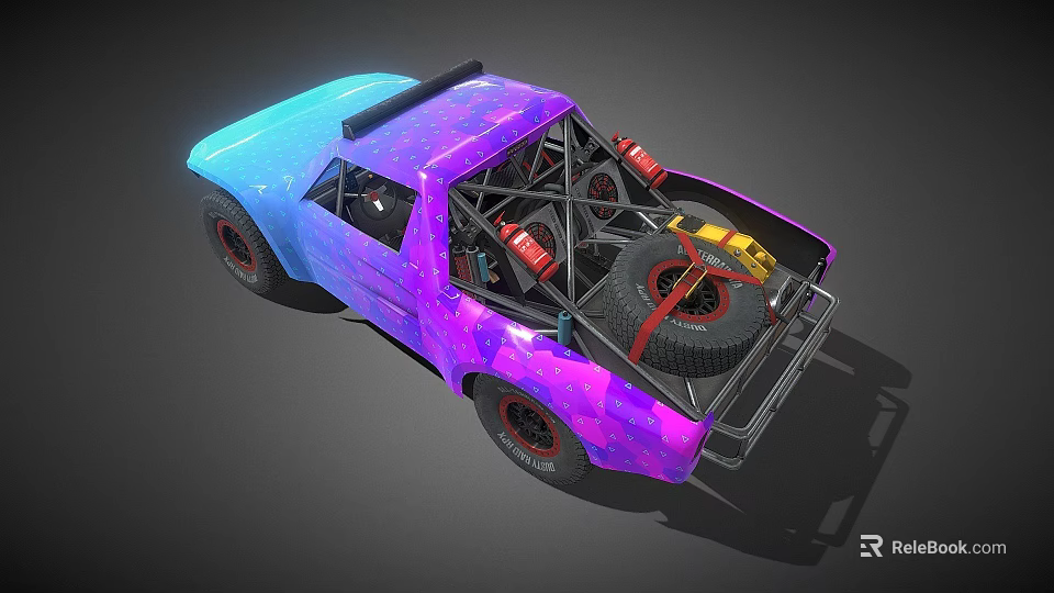 Starry Patterned Pickup Truck Featuring Blue Purple Body And Rear Spare Tire 3d model 