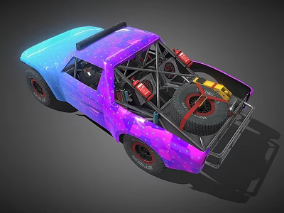Starry Patterned Pickup Truck Featuring Blue Purple Body And Rear Spare Tire 3d model