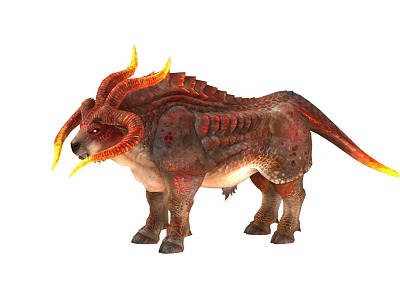 Petrified Cattle Two Kinds of Skin Four-horned Beast Red Flame Cattle Fire Attribute Cattle Water Attribute Cattle with Normal and Highlight 3d model