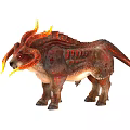 Petrified Cattle Two Kinds of Skin Four-horned Beast Red Flame Cattle Fire Attribute Cattle Water Attribute Cattle with Normal and Highlight 3d model