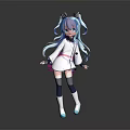 Anime Girl Character With Long Blue Hair And White Dress Crown Accessory Standing Pose
